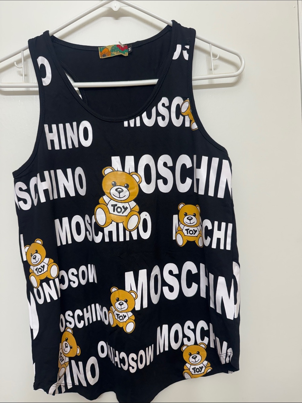 Moschino Black Tank Top with Yellow Teddy Print